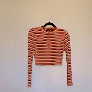 70’s Long Sleeve Striped Crop Top